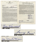 The Three Stooges Signed Agreement With William Morris Agency From March 1963 -- Signed by Moe Howard, Larry Fine & Joe DeRita -- 2pp. on Single 8.25 x 10.75 Sheet -- Near Fine